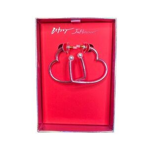 Betsey Johnson Pink Metallic Heart Hoop Earrings